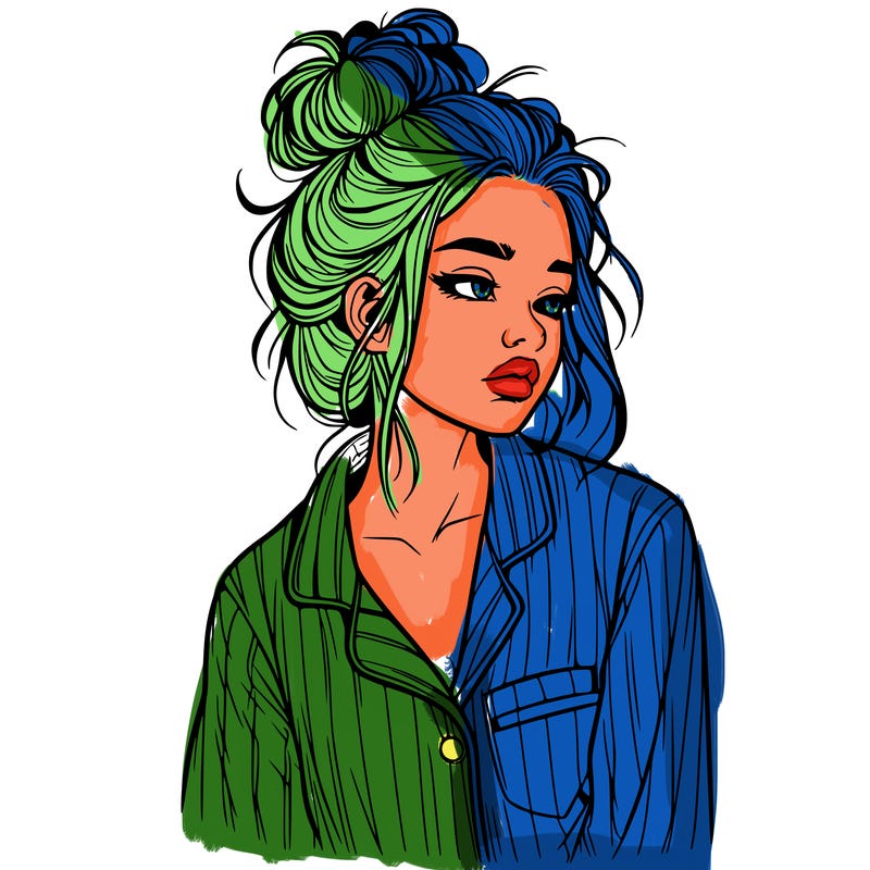 realistic woman with pajamas on and a messy bun