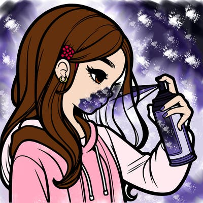 a realistic girl spray painting