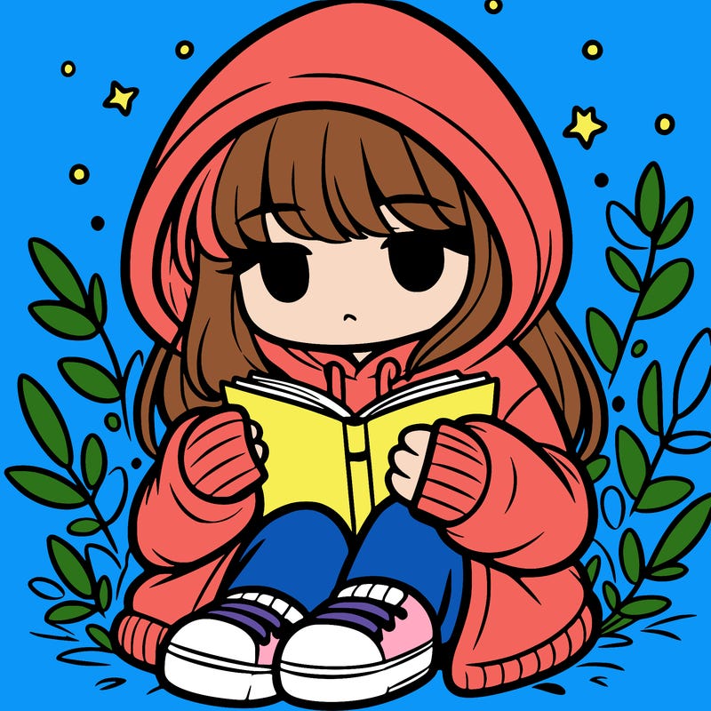 girl in oversized hoodie reading a book