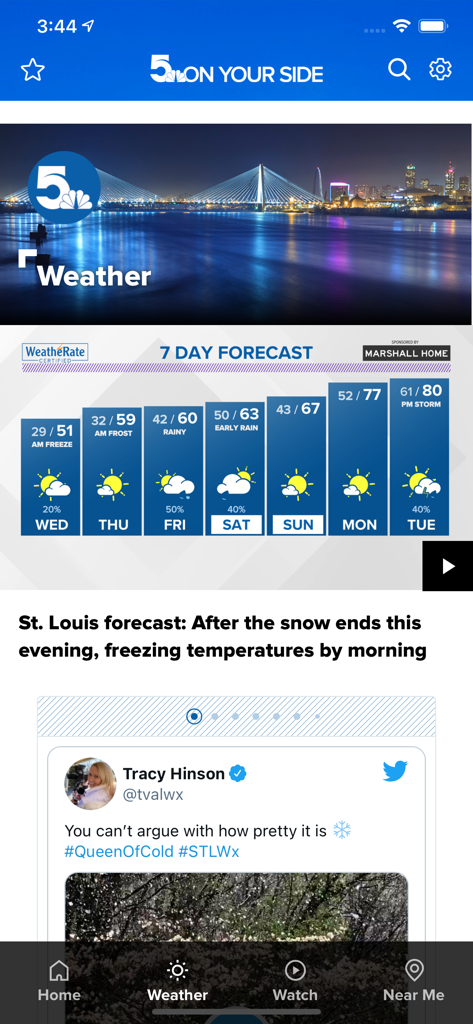 St. Louis News from KSDK - The 7-day weather forecast screen in the KSDK St. Louis News mobile application.