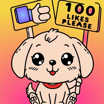 cute puppy holding a sign that says 100 likes please