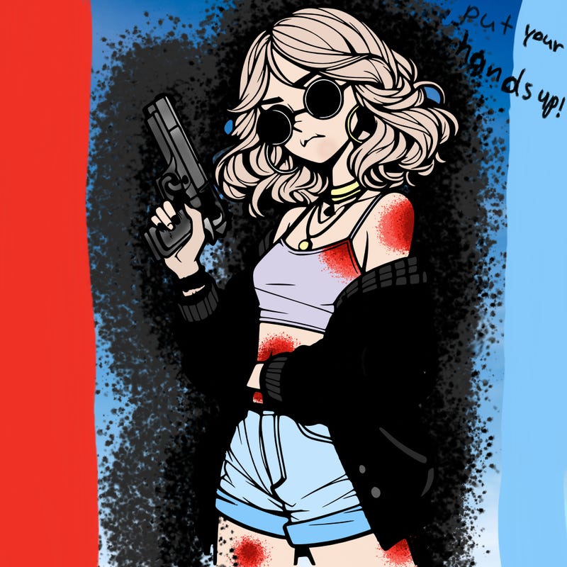 stylish teenage girl with gun