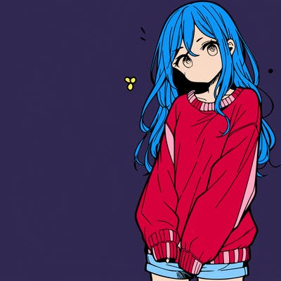 manga teen girl  in a sweater and baggy pants