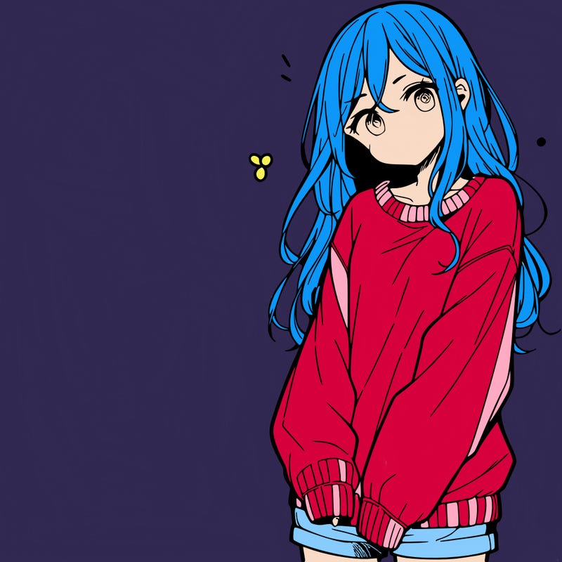 manga teen girl  in a sweater and baggy pants