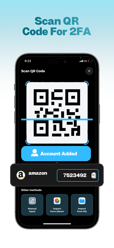 Ein Smartphone scannt einen QR-Code, um schnell ein 2FA-Konto zur Authenticator App hinzuzufügen.