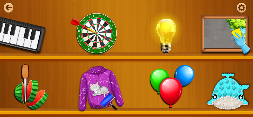 Tidy Fidget ASMR: Antistress - Una colección de juguetes antiestrés en estantes de madera que incluyen un pop-it de ballena y una diana