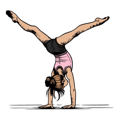 realistic gymnastic hand stand girl in four splits