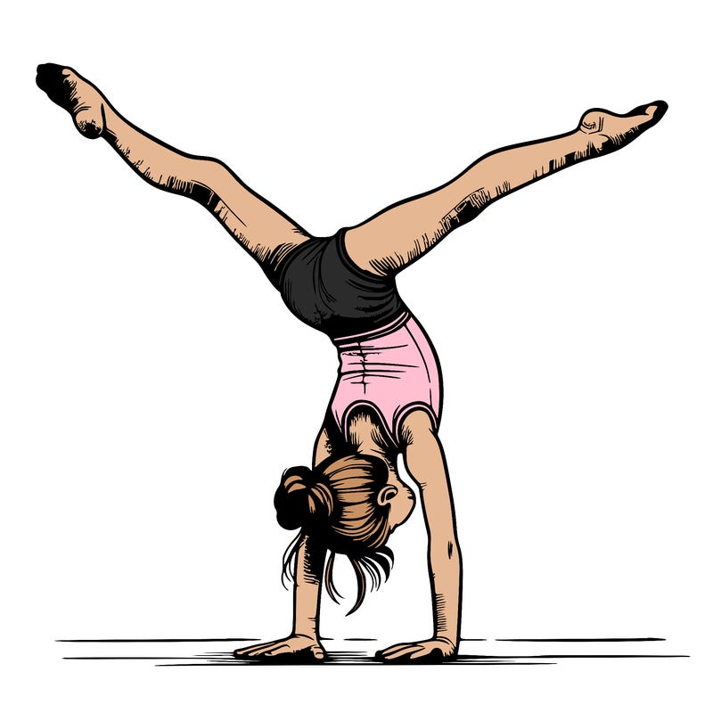realistic gymnastic hand stand girl in four splits