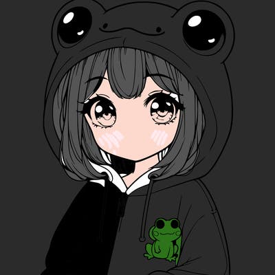 cute realistic girl in a froggy hoodie