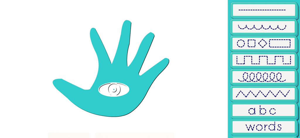 Visual Motor Integration - Menú de la aplicación Integración Visual Motora que muestra varias actividades de trazo y un icono de coordinación mano-ojo