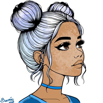 realistic girl with buns on the top of her head