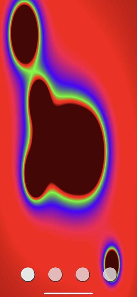 Plazma - Des formes fluides abstraites rouges avec des bordures néon vertes et bleues pour la stimulation sensorielle