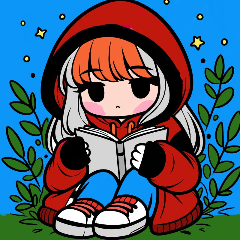 girl in oversized hoodie reading a book