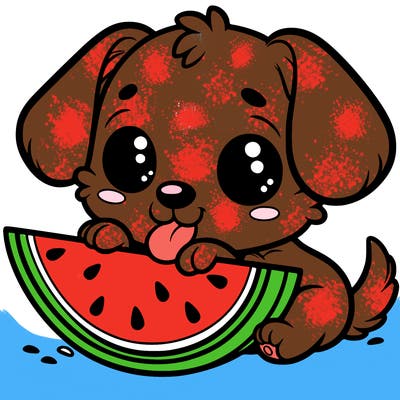puppy eating watermelon
