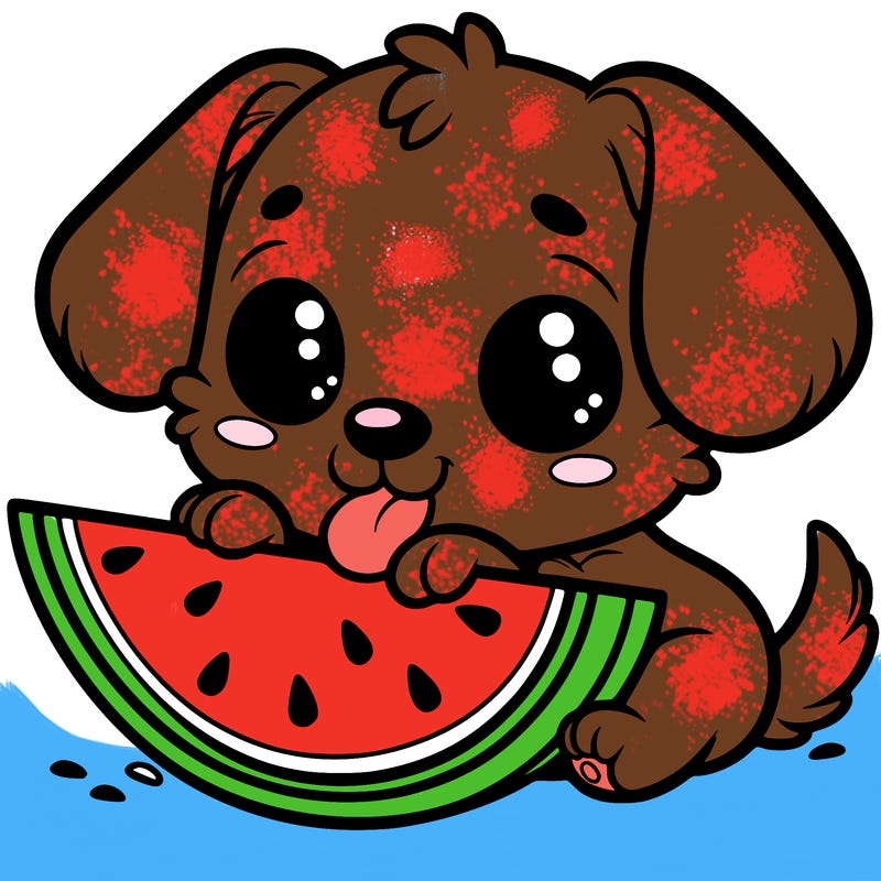 puppy eating watermelon