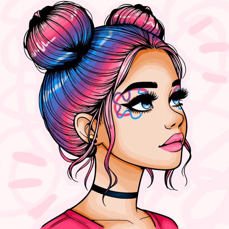 realistic girl with buns on the top of her head