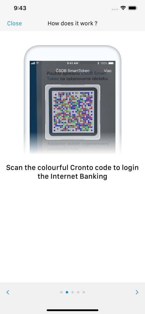 Scanning a colourful Cronto code for internet banking login in the CSOB SmartToken app