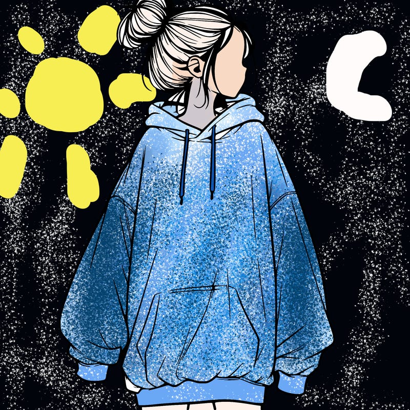 realistic girl with a oversized sweatshirt on and a bun
