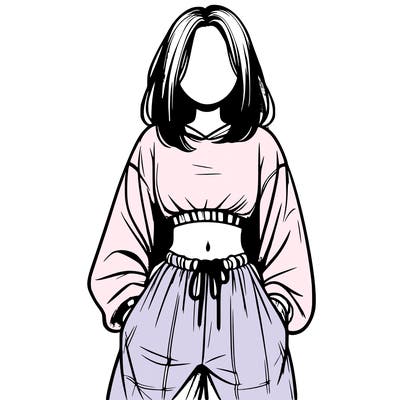 realistic girl faceless with baggy pants and a crop top