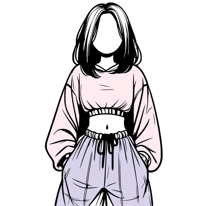 realistic girl faceless with baggy pants and a crop top