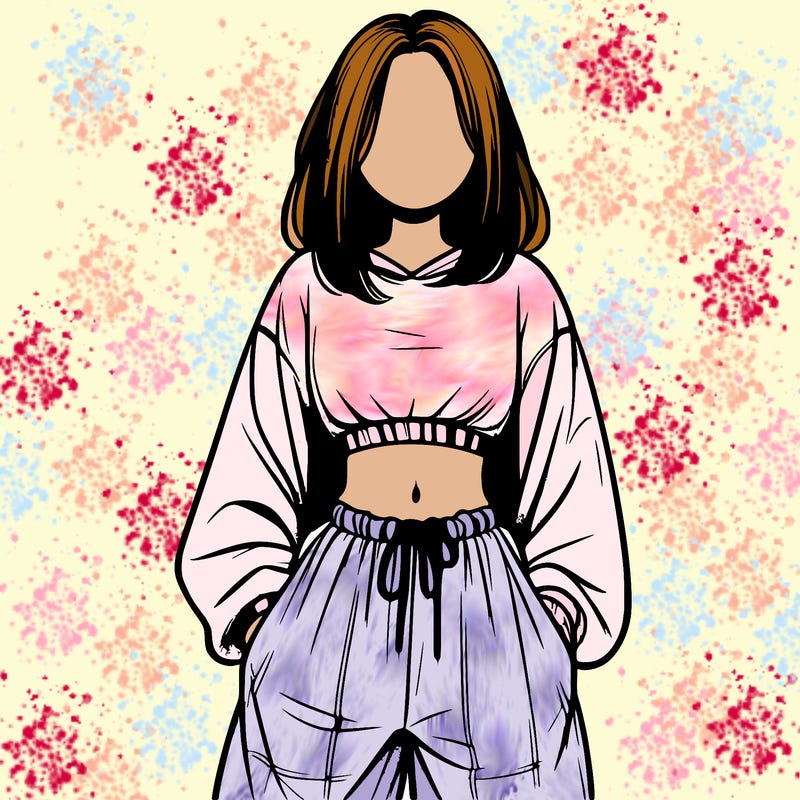 realistic girl faceless with baggy pants and a crop top