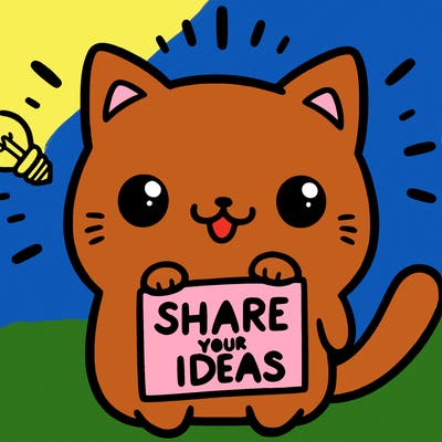 a cute cat saying share your ideas