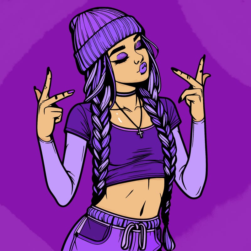 realistic teenage girl with braids and a beanie and crop top doing 🫶🏼