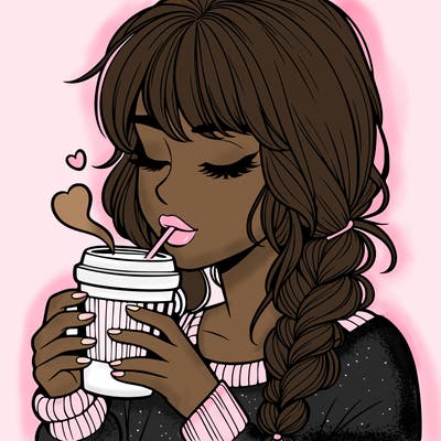realistic girl drinking coffee