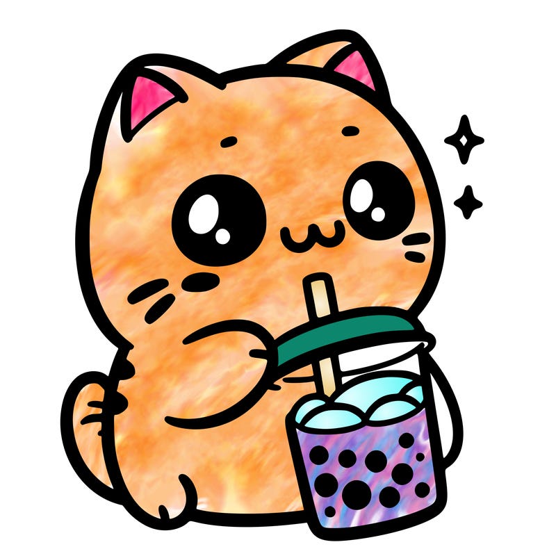a cat drinks a boba tea