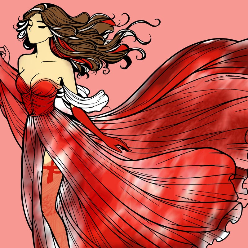 realistic woman in dress flowing the the wind