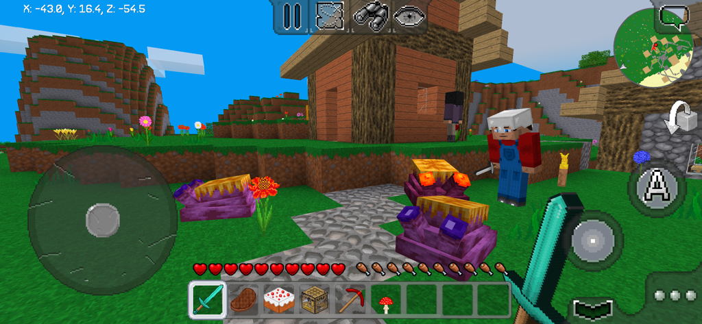 MultiCraft — Build and Mine! - MultiCraft survival mode gameplay showing player character and inventory in a blocky world