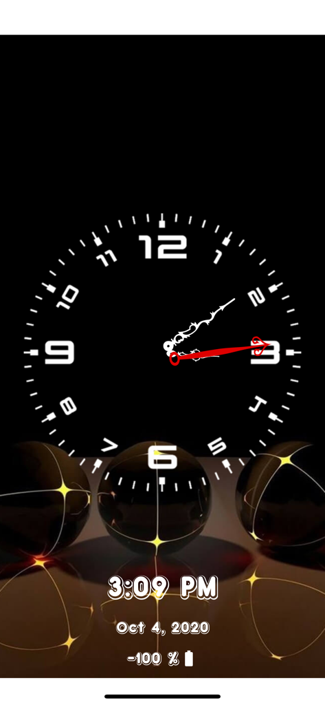 Loud Alarm Clock: Wake up Call - Interfaz de reloj analógico y digital para la aplicación Despertador Ruidoso con una estética oscura de mesita de noche que muestra la hora, la fecha y el nivel de batería