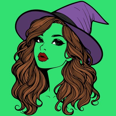 realistic witch girl with wavy hair and lips