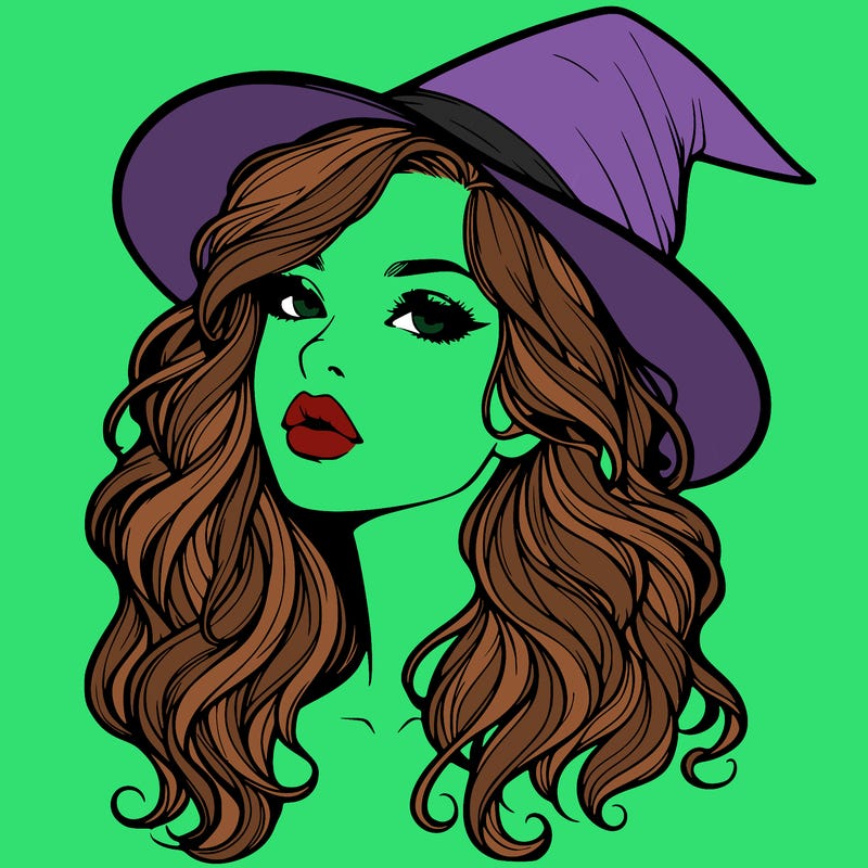 realistic witch girl with wavy hair and lips