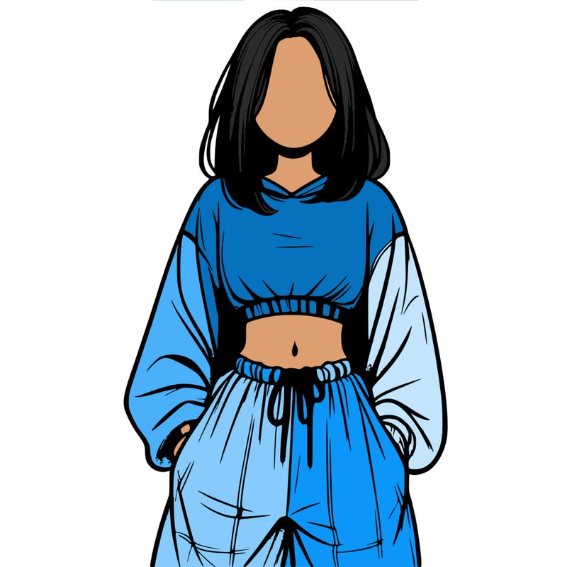 realistic girl faceless with baggy pants and a crop top