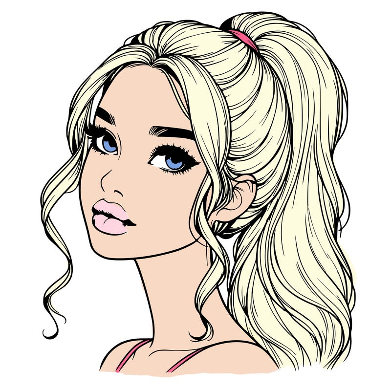 realistic girl with a ponytail on her hair and lips