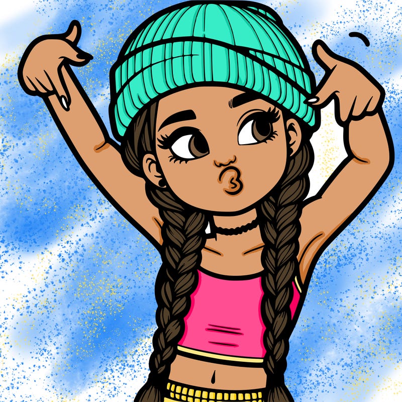 realistic teenage girl with braids and a beanie and crop top doing 🫶🏼