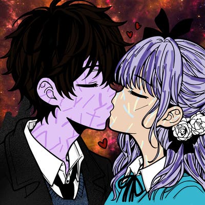 anime boy and girl kissing