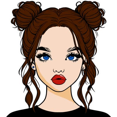 realistic girl with two buns in hair and lips