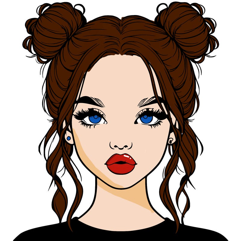 realistic girl with two buns in hair and lips