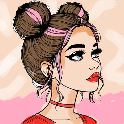 realistic girl with buns on the top of her head