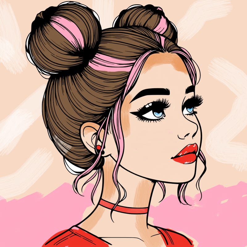 realistic girl with buns on the top of her head