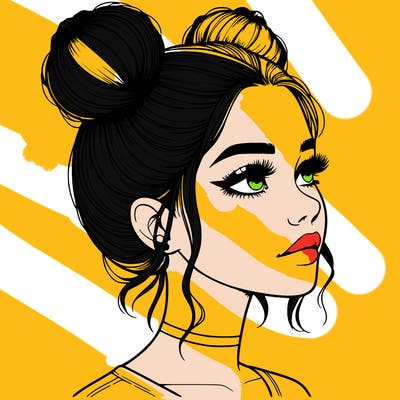 realistic girl with buns on the top of her head