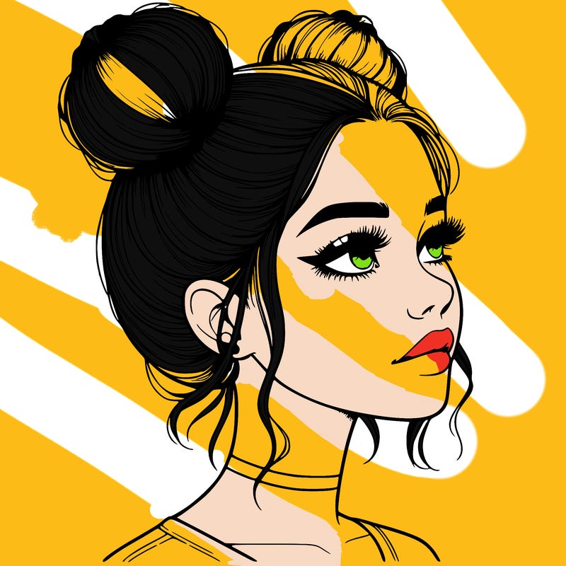 realistic girl with buns on the top of her head