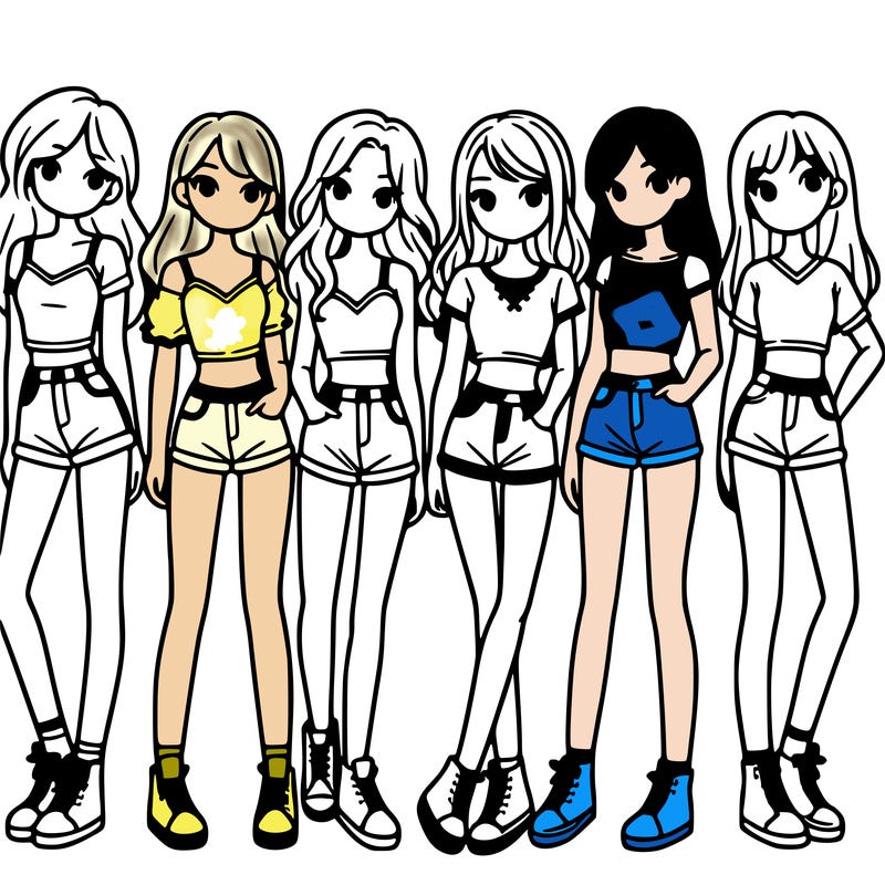 a group of girls wearing crop tops and shorts