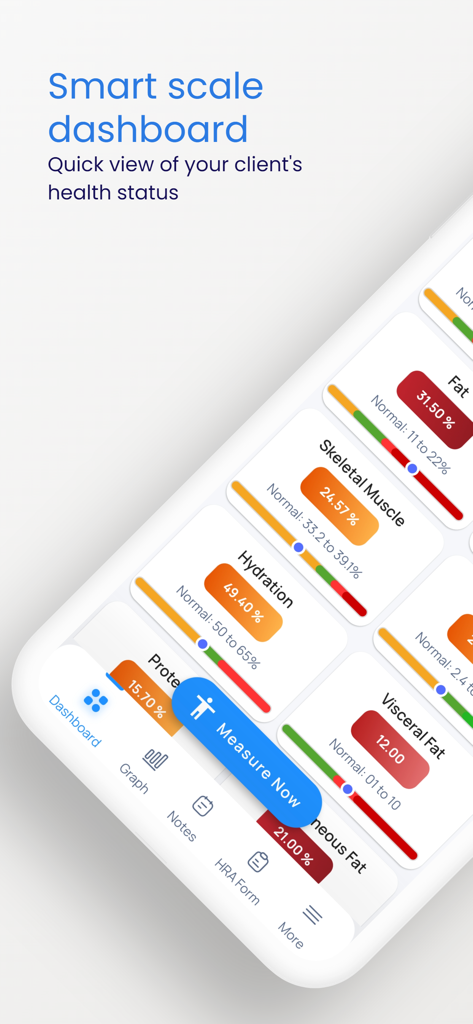 10xPro: Sell Smart, Grow Fast - 10xPro app smart scale dashboard showing client body composition and health metrics