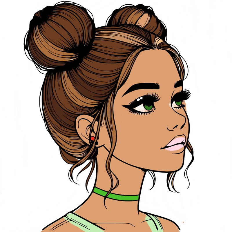 realistic girl with buns on the top of her head