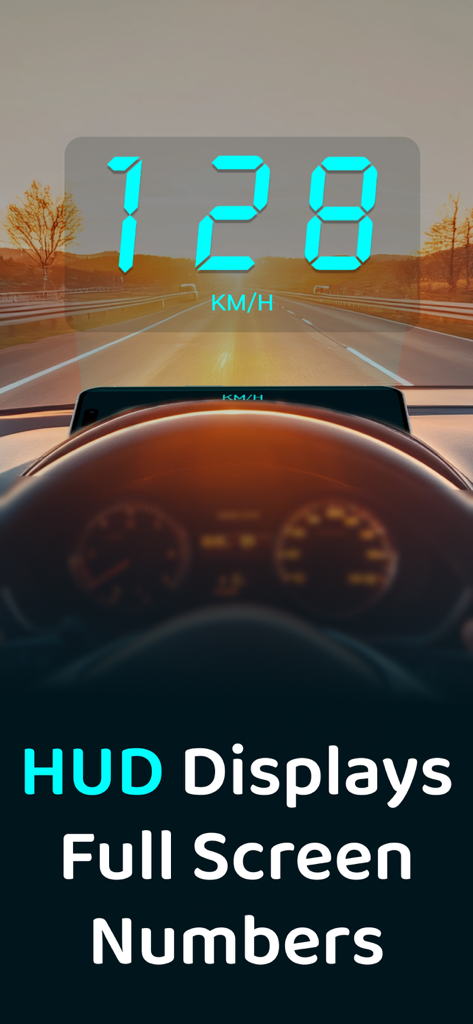 Speedometer GPS: Speed Monitor - 차량 앞유리에 큰 디지털 속도 숫자가 표시되는 헤드업 디스플레이 HUD 모드