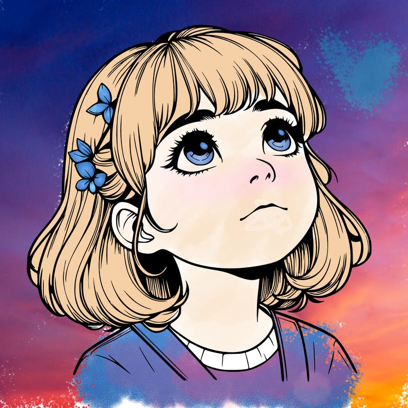 realistic girl looking up