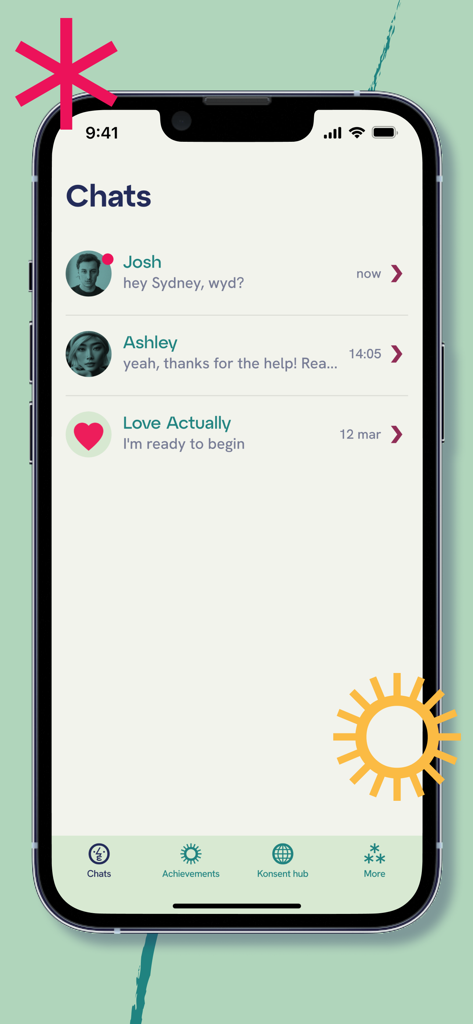 OMG! - Interactive chat menu in the OMG! app displaying message previews from different characters.